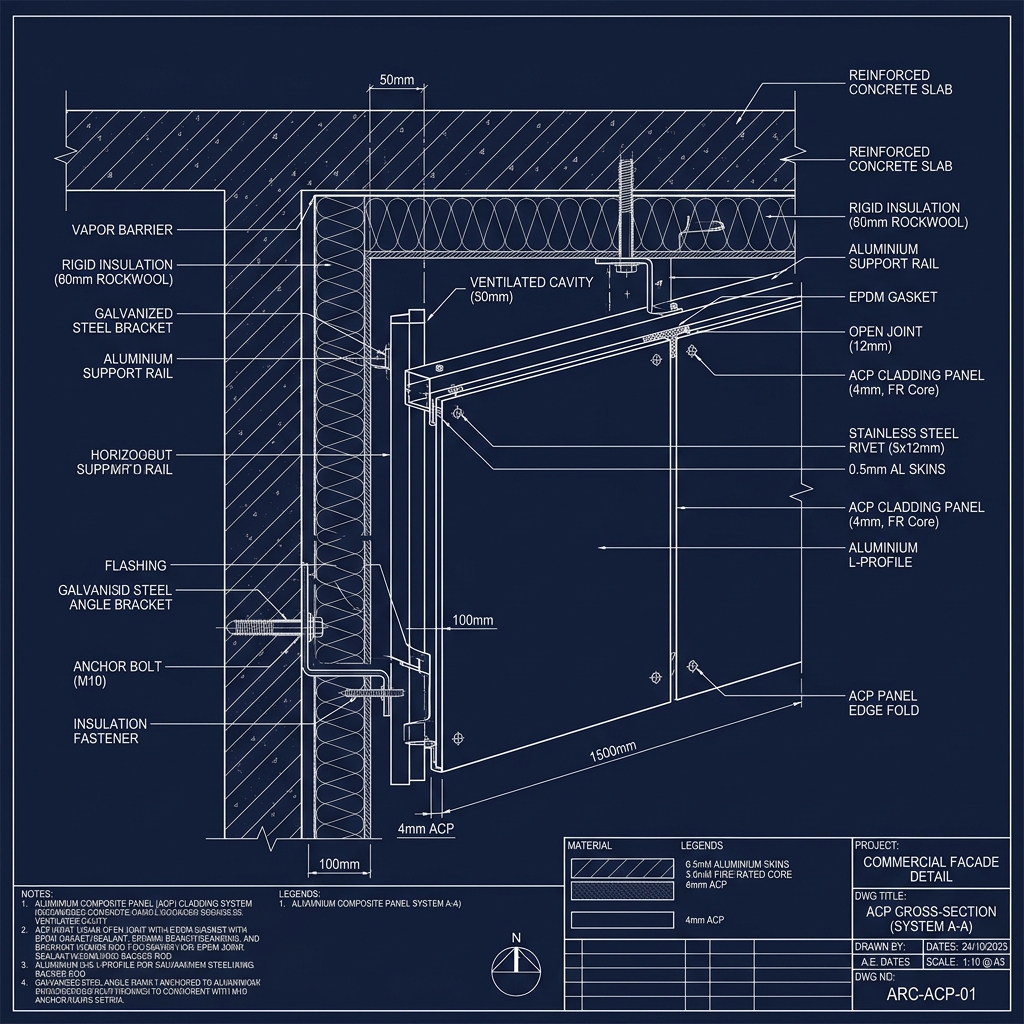 Coupe technique d'un système de panneau composite aluminium
